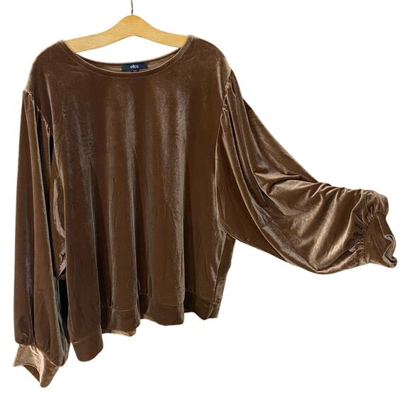 Ellos Brown Velvet Balloon Sleeve Top Plus Size 18/20 L Luxe Blouse boho - Picture 1 of 6